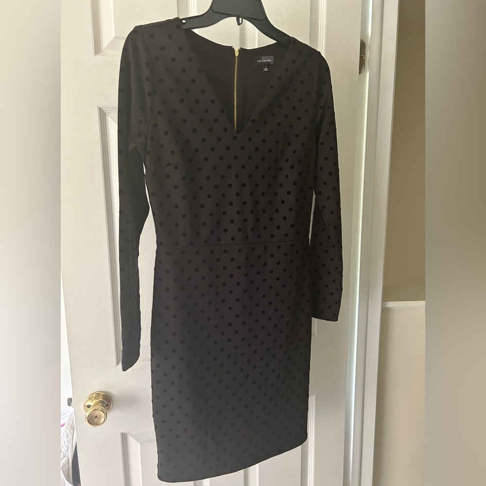 The Limited little black dress with velour polka dot details